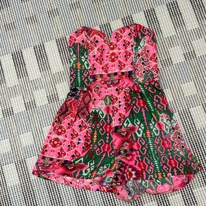Strapless patterned romper pink